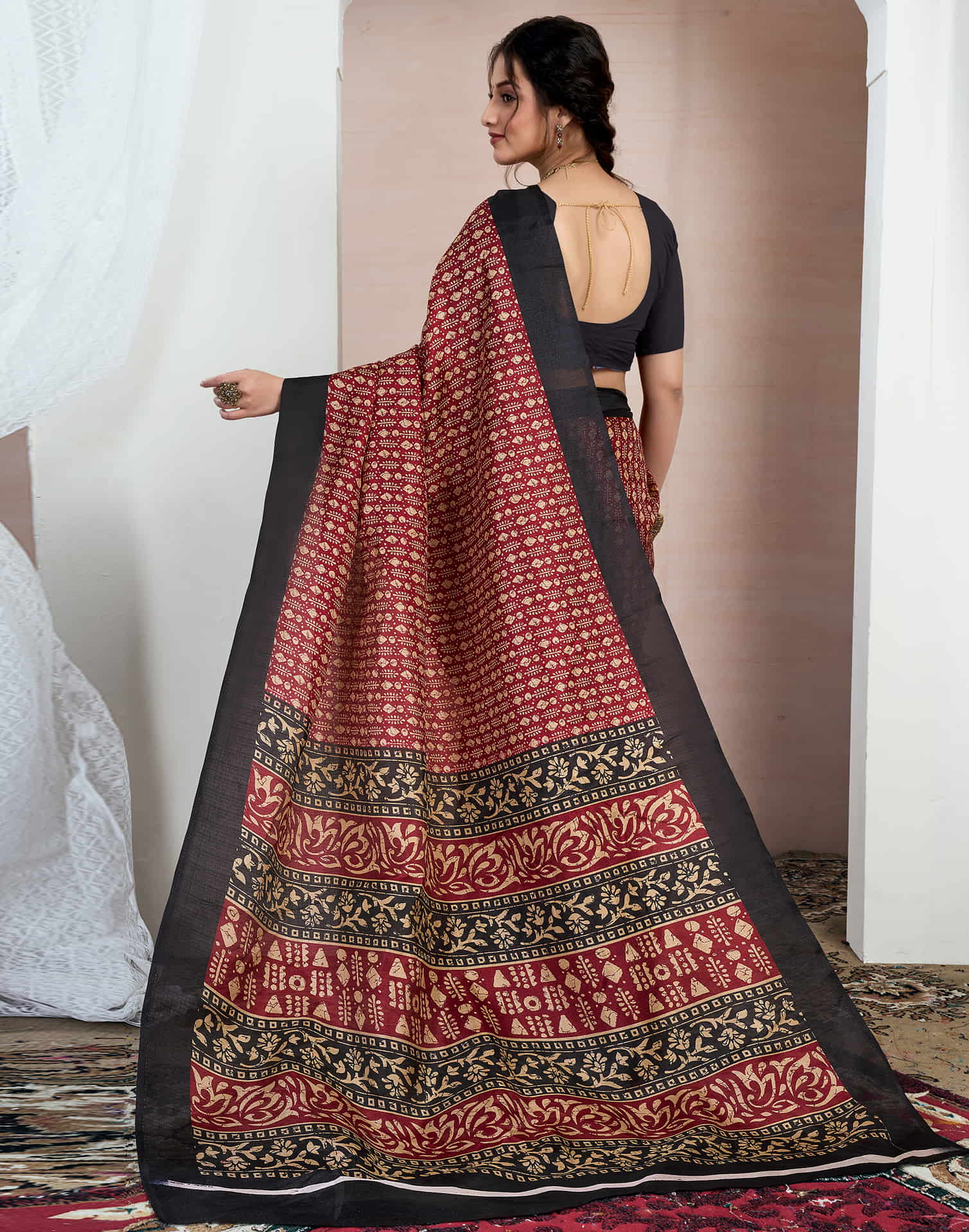 Maroon Bhagalpuri Silk Printed Saree