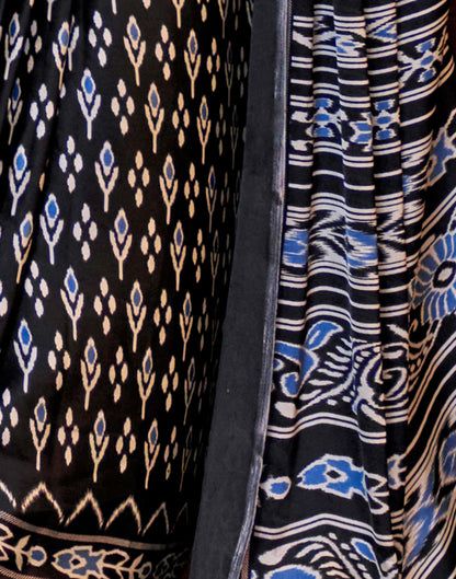 Black Satin Ikkat Printed Saree