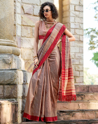 Dark Mauve Silk Weaving Handloom Saree