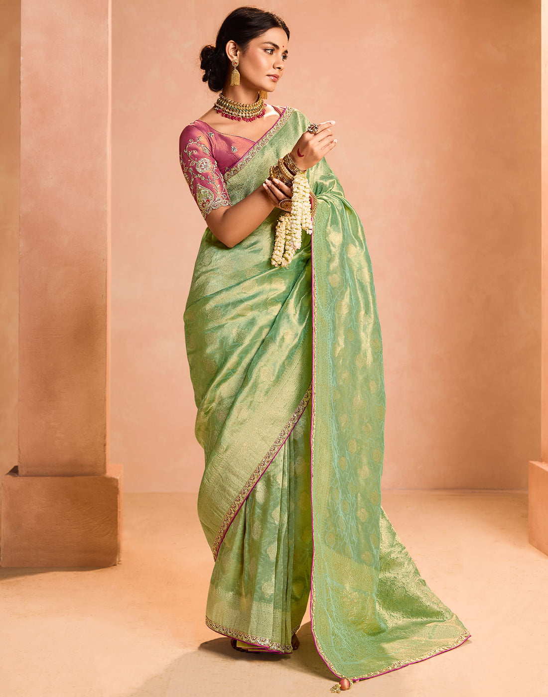 Pista Green Silk Weaving Kanjivaram Saree