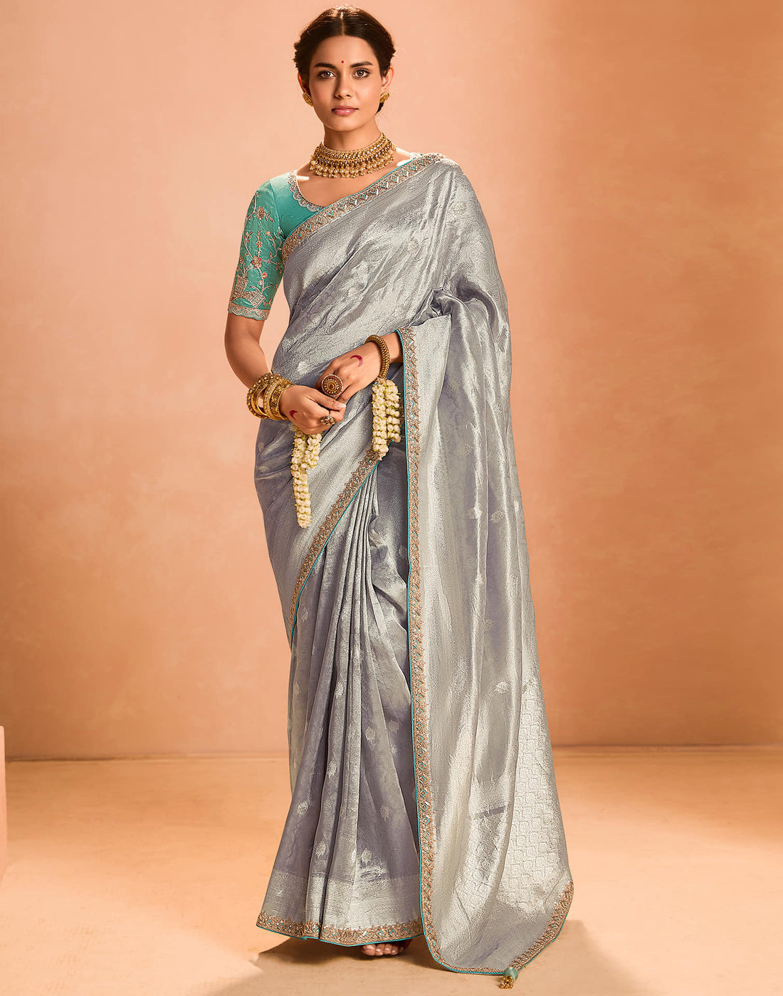 Light Dusty Blue Silk Weaving Kanjivaram Saree