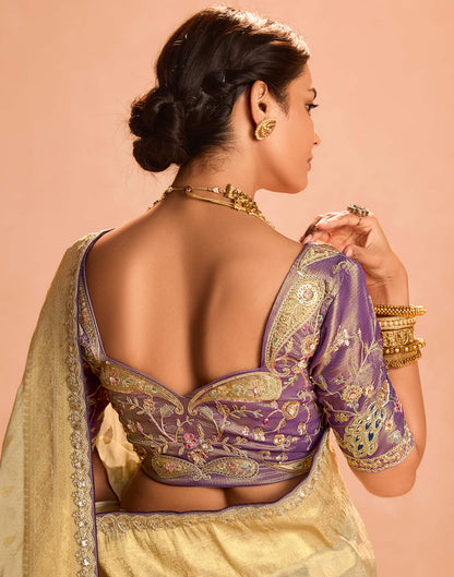 Beige Silk Weaving Kanjivaram Saree