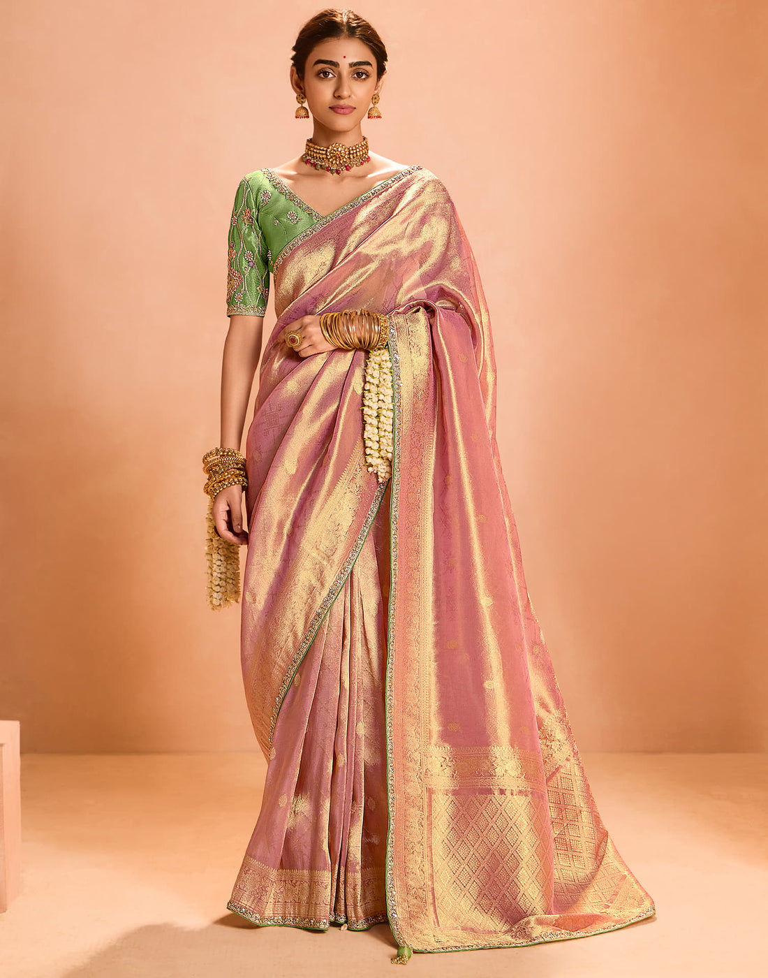 Light Pink Silk Weaving Kanjivaram Saree
