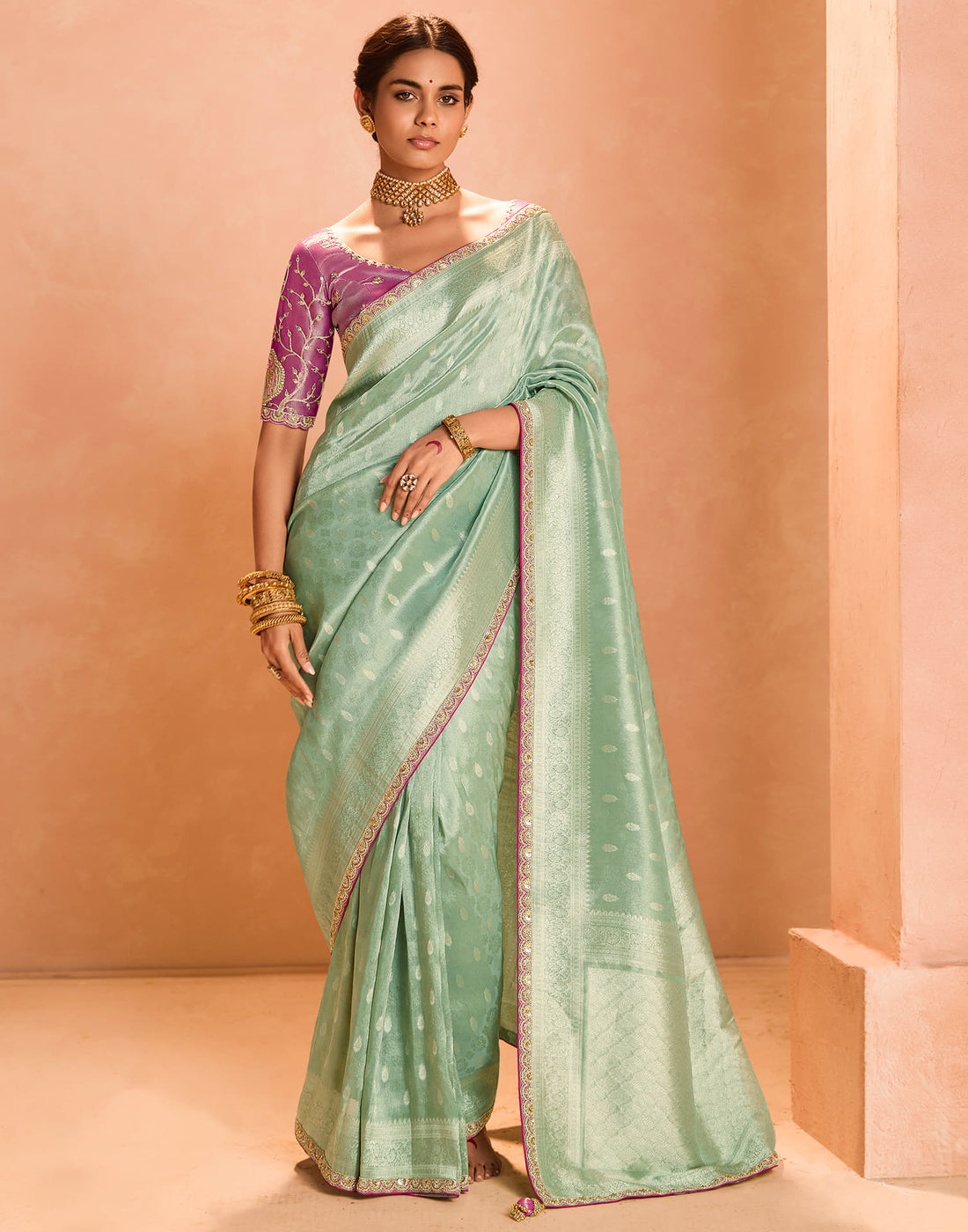 Sea Green Silk Weaving Kanjivaram Saree