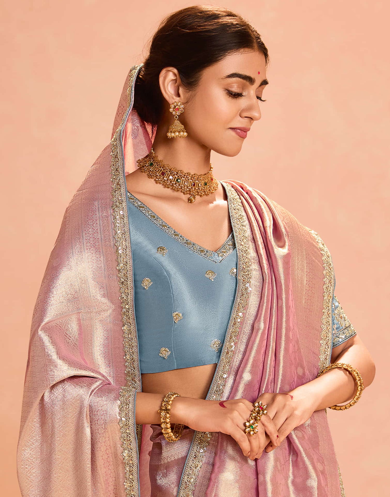 Pink Silk Weaving Kanjivaram Saree