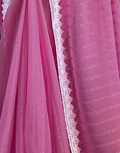 Pink Chiffon Lace Solid Saree
