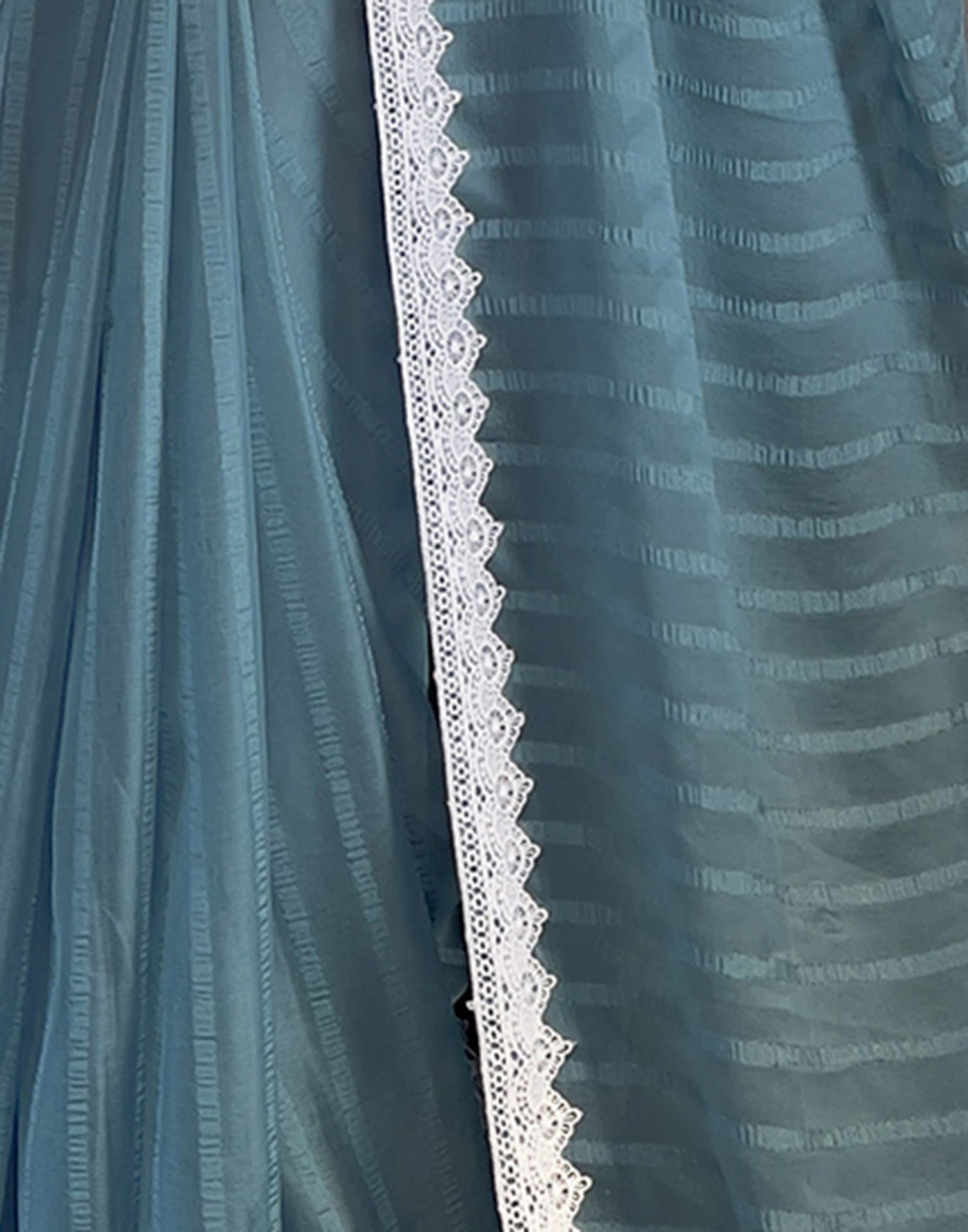 Grey Chiffon Lace Solid Saree