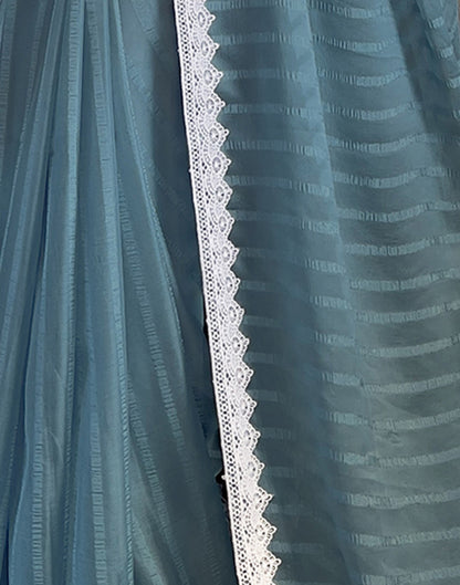 Grey Chiffon Lace Solid Saree