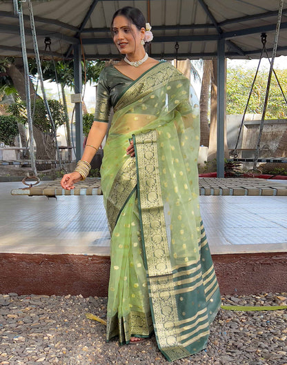Pista Green Organza Weaving Saree