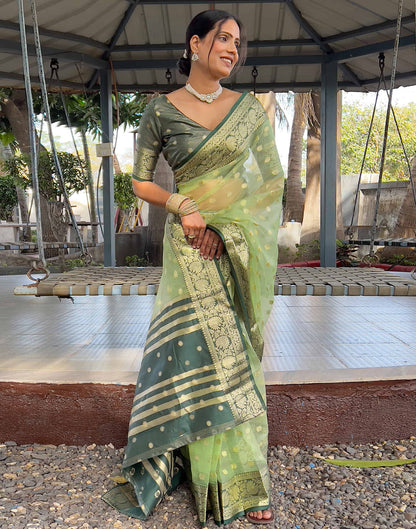 Pista Green Organza Weaving Saree