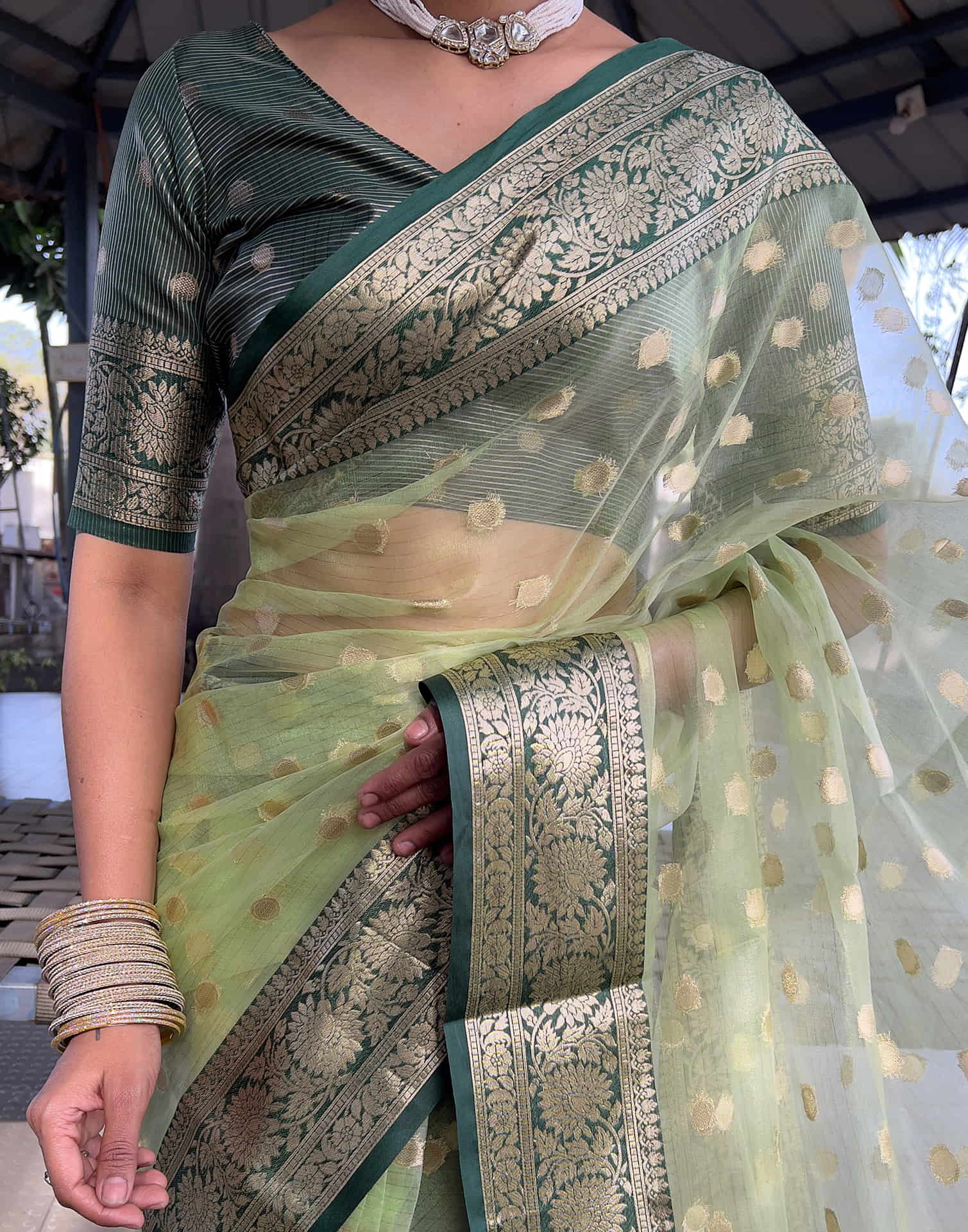 Pista Green Organza Weaving Saree