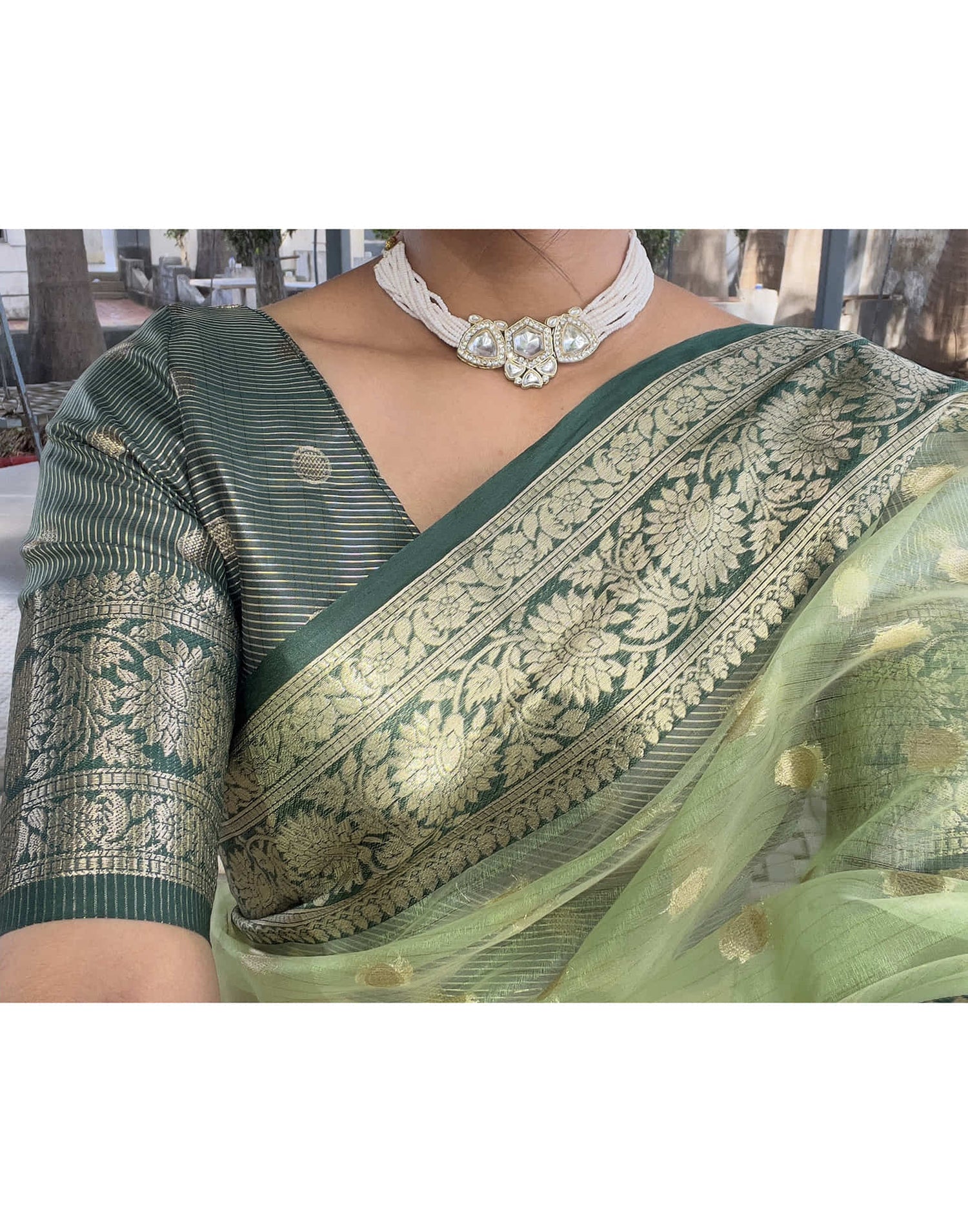 Pista Green Organza Weaving Saree