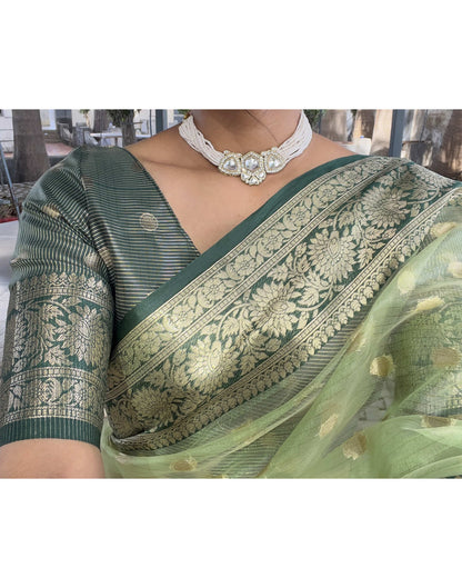 Pista Green Organza Weaving Saree