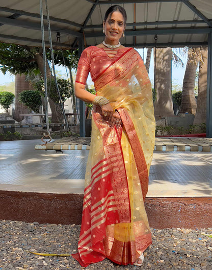 Light Yellow Organza Weaving Saree