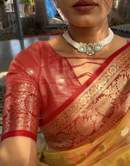 Light Yellow Organza Weaving Saree