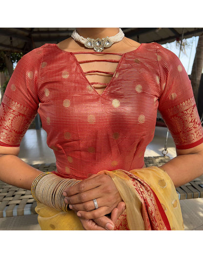 Light Yellow Organza Weaving Saree