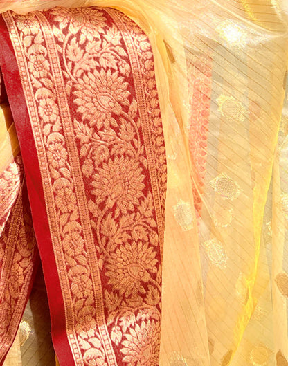 Light Yellow Organza Weaving Saree