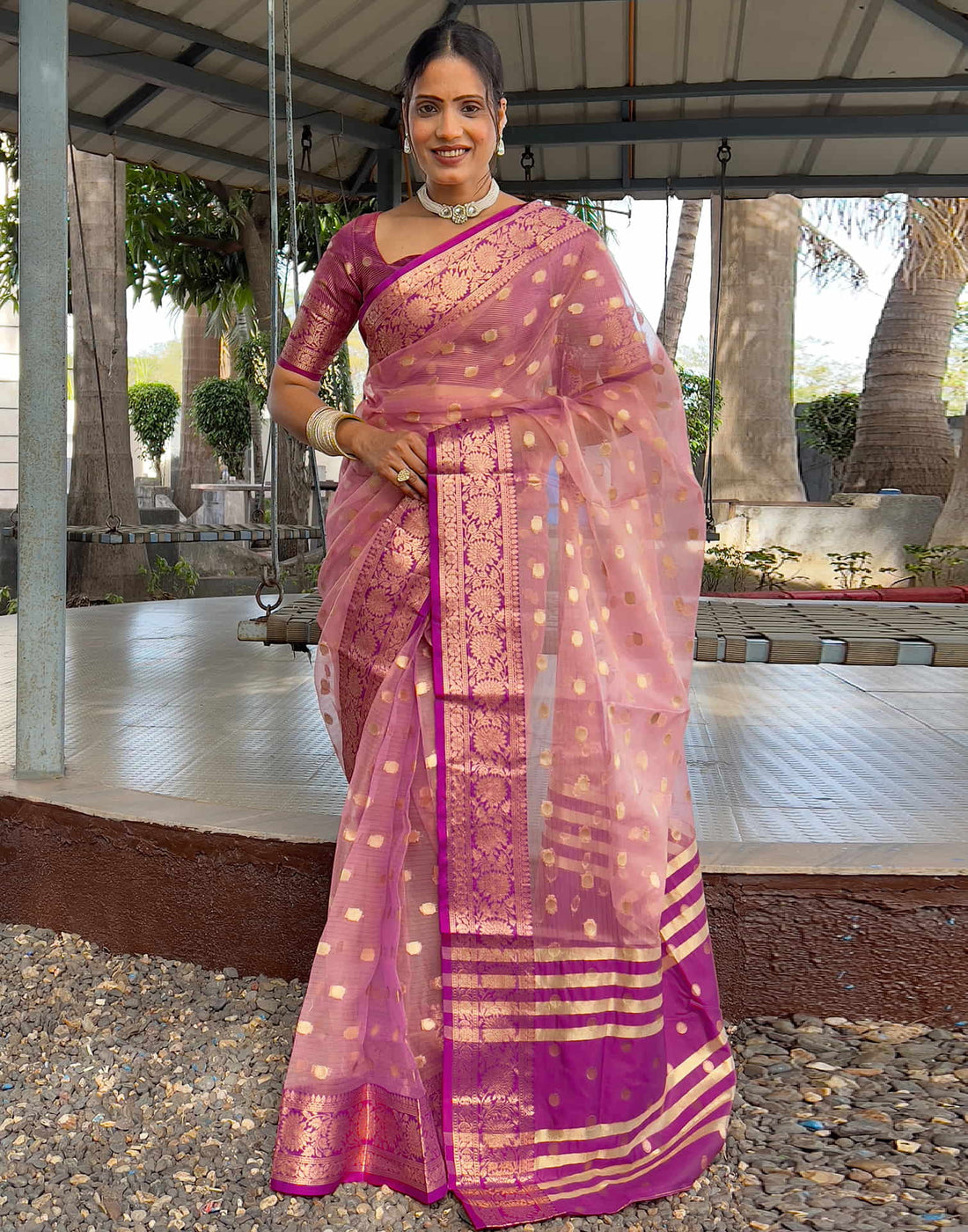 Pink Organza Weaving Saree