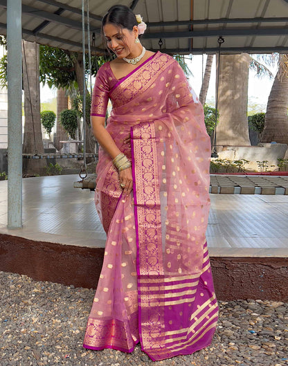 Pink Organza Weaving Saree