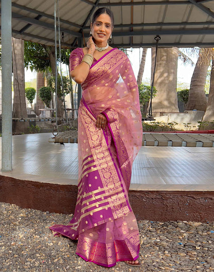 Pink Organza Weaving Saree