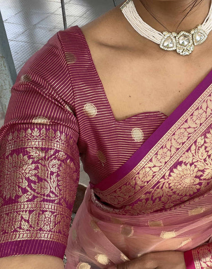 Pink Organza Weaving Saree
