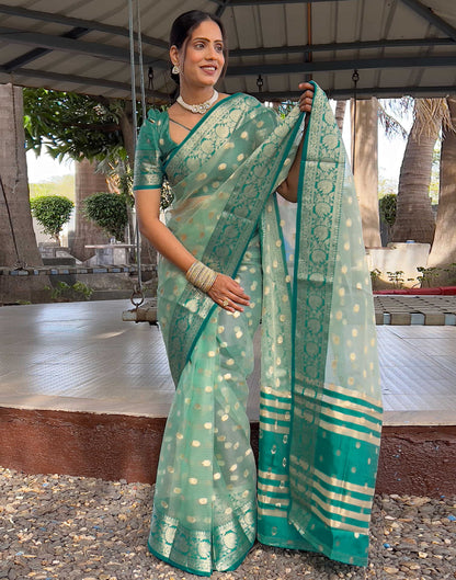 Sea Green Organza Weaving Saree