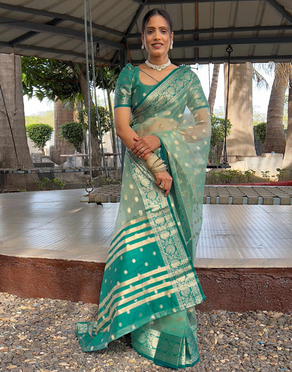 Sea Green Organza Weaving Saree