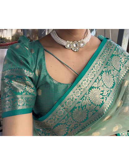Sea Green Organza Weaving Saree