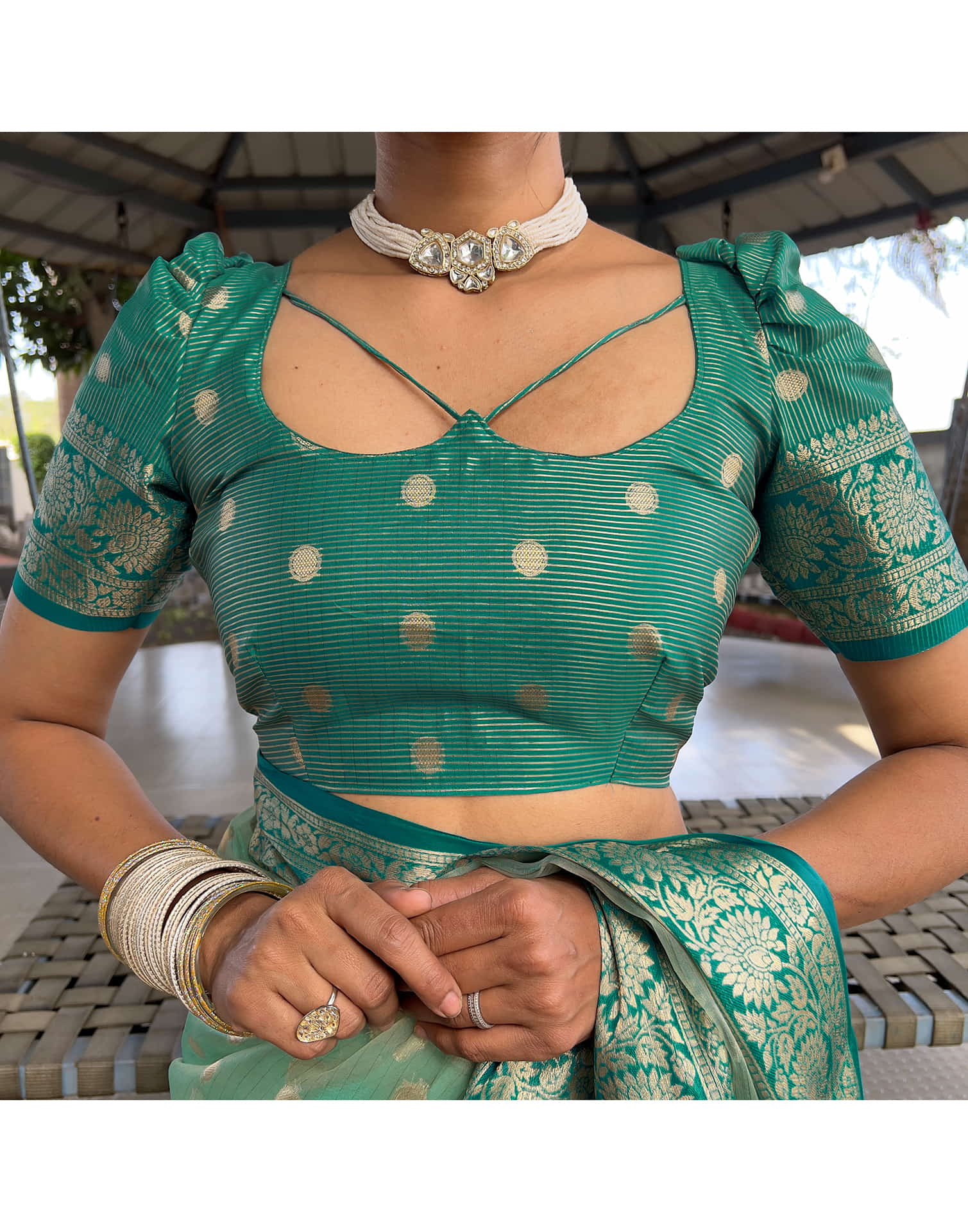 Sea Green Organza Weaving Saree