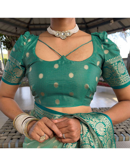 Sea Green Organza Weaving Saree