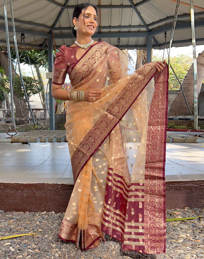 Light Brown Organza Weaving Saree