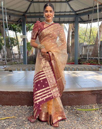 Light Brown Organza Weaving Saree