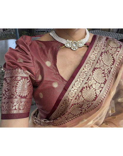 Light Brown Organza Weaving Saree