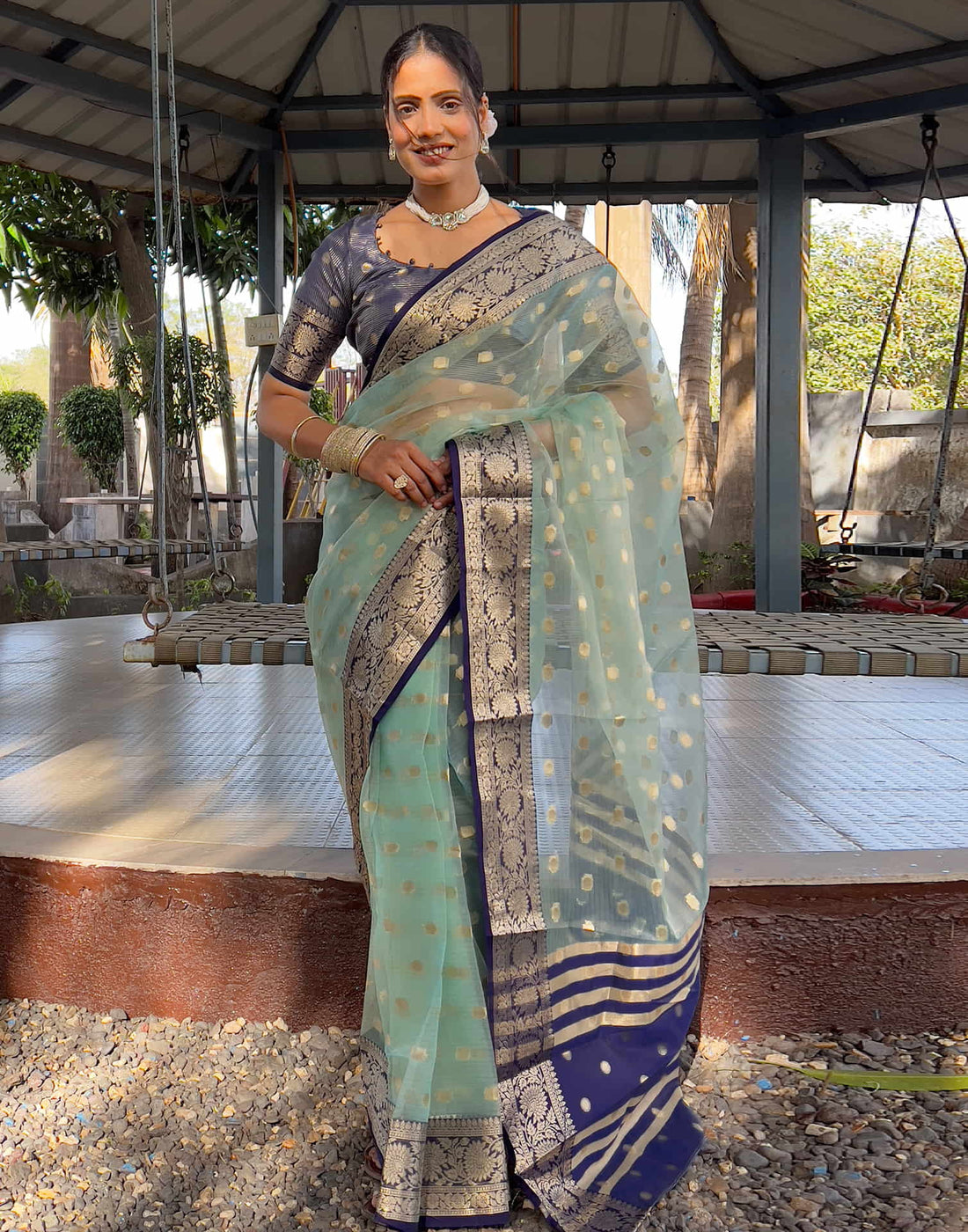 Sea Green Organza Weaving Saree