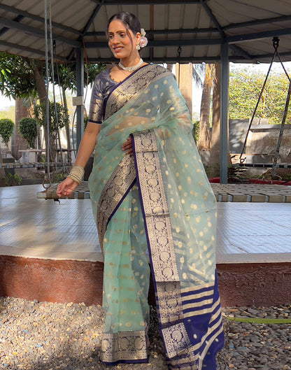Sea Green Organza Weaving Saree