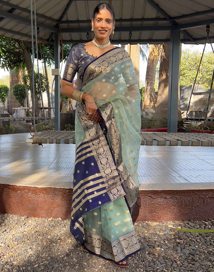 Sea Green Organza Weaving Saree