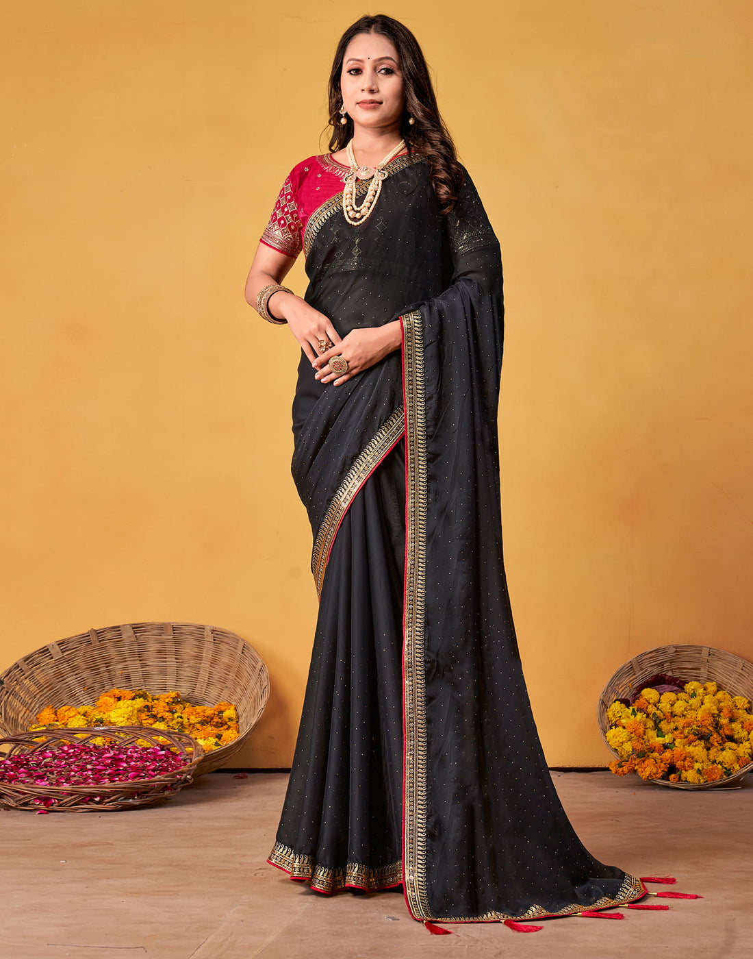 Black Silk Stone Work Embellished Saree