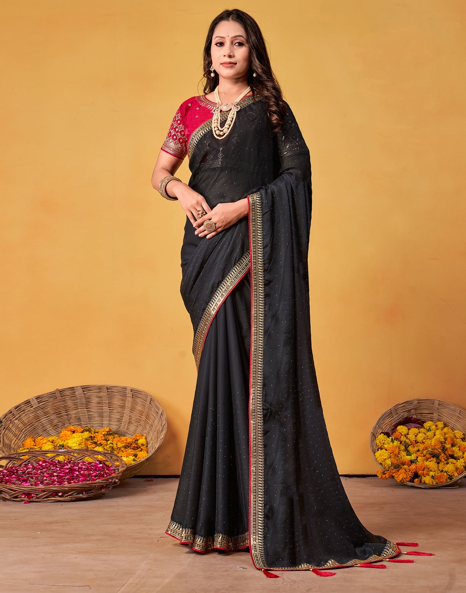 Black Silk Stone Work Embellished Saree