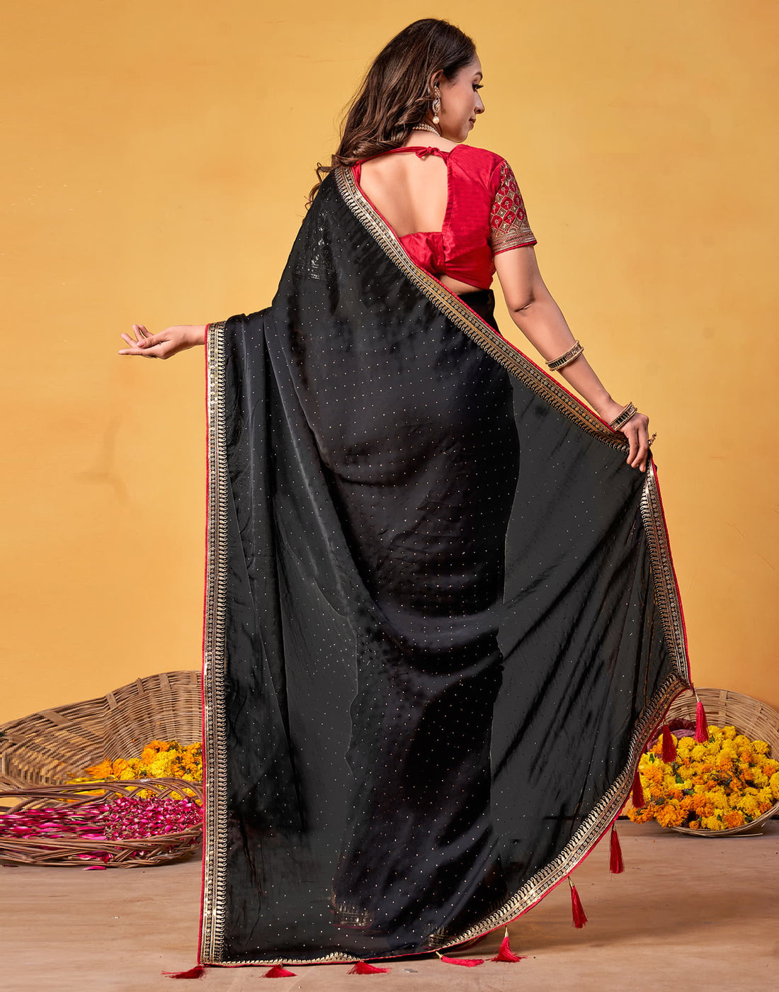 Black Silk Stone Work Embellished Saree