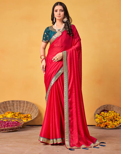 Dark Pink Silk Stone Work Embellished Saree