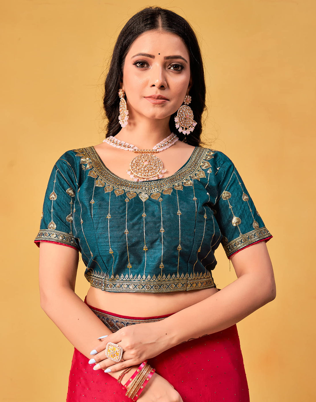 Dark Pink Silk Stone Work Embellished Saree
