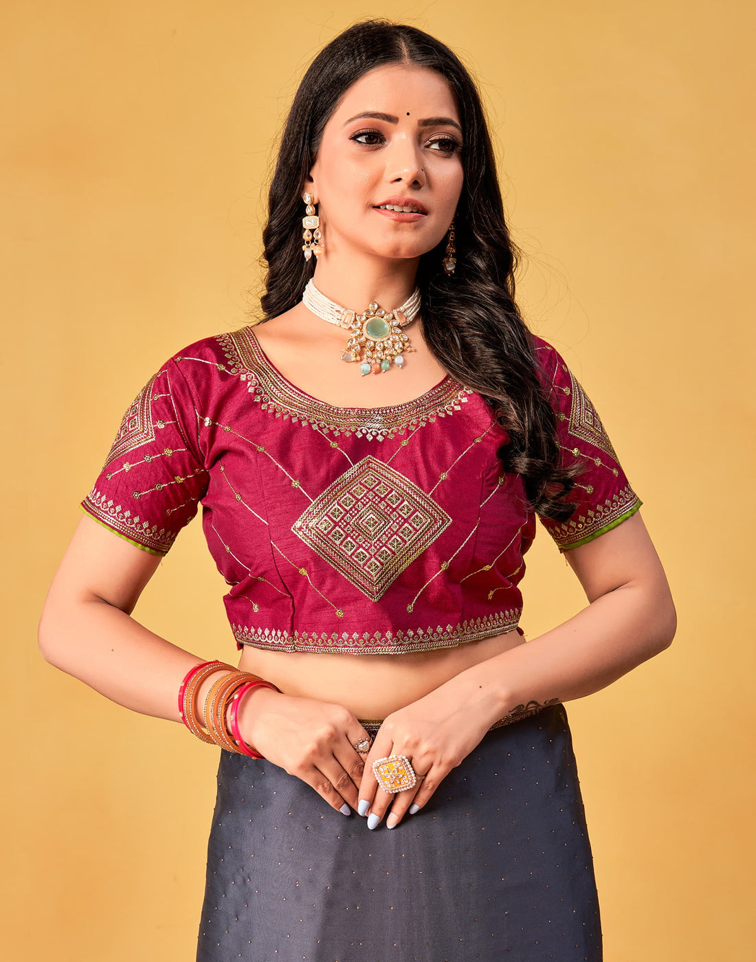 Grey Silk Stone Work Embellished Saree