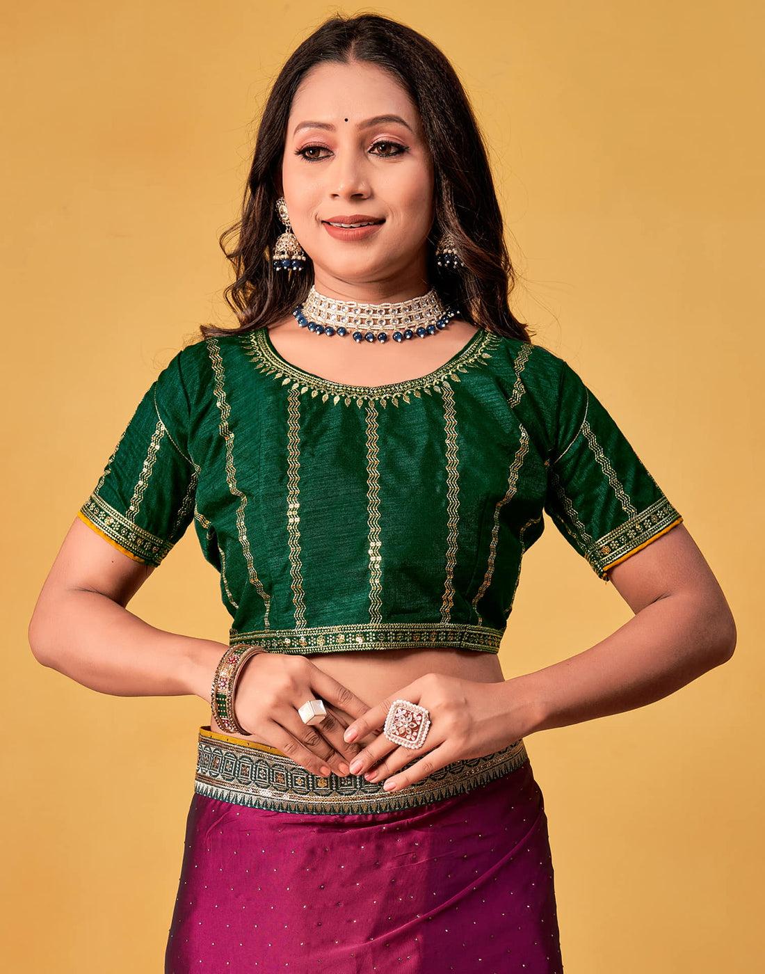 Dark Magenta Silk Stone Work Embellished Saree