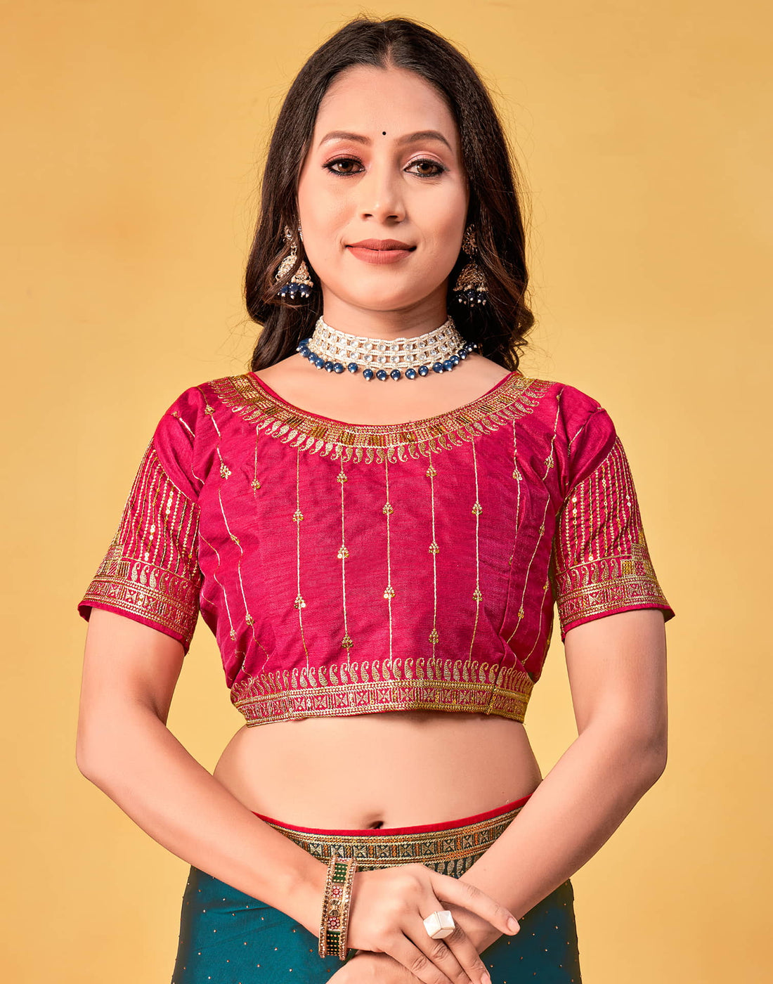 Rama Blue Silk Stone Work Embellished Saree
