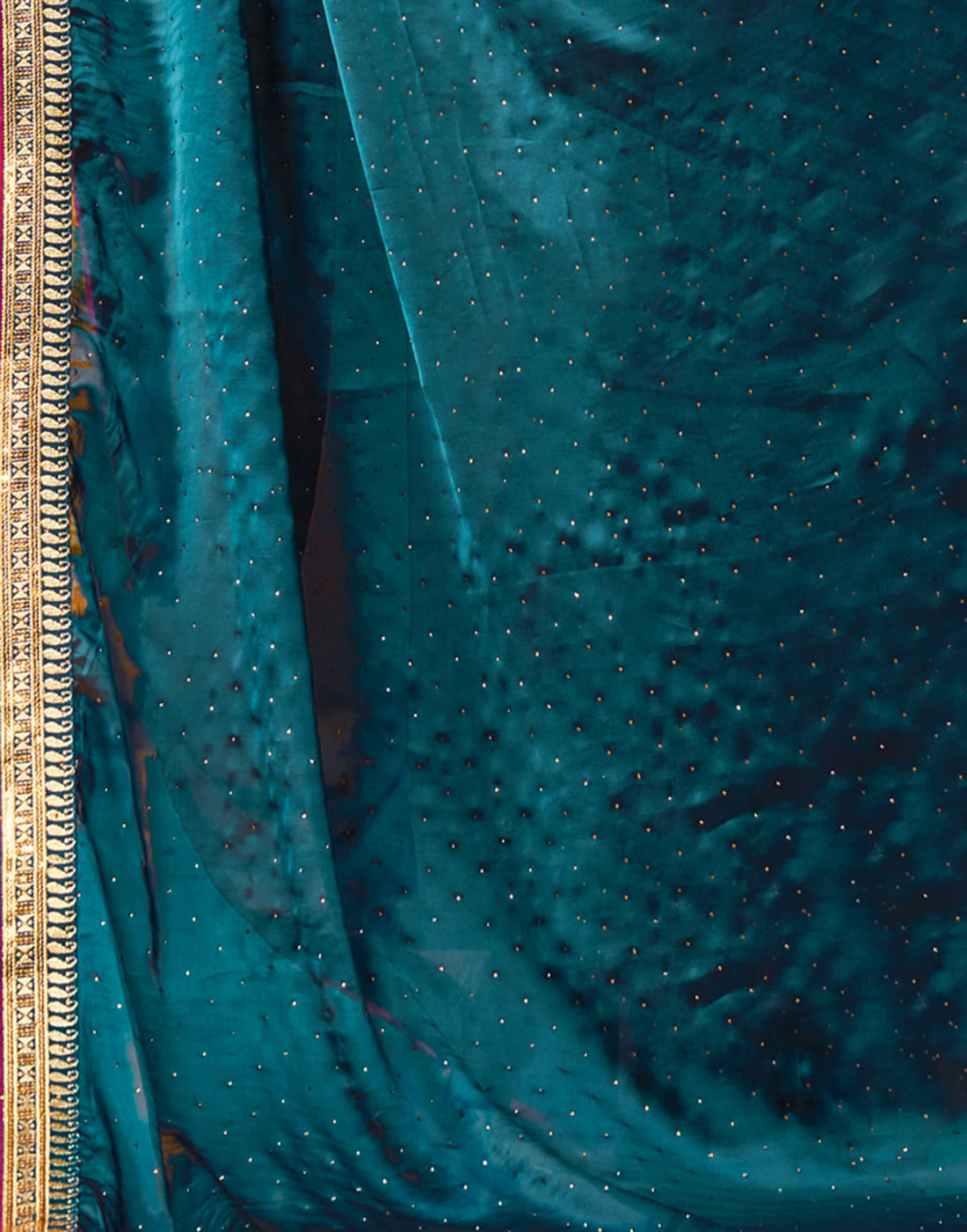 Rama Blue Silk Stone Work Embellished Saree
