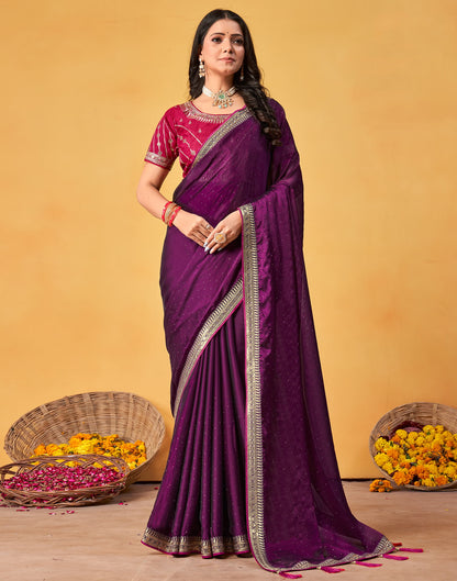 Purple Silk Stone Work Embellished Saree