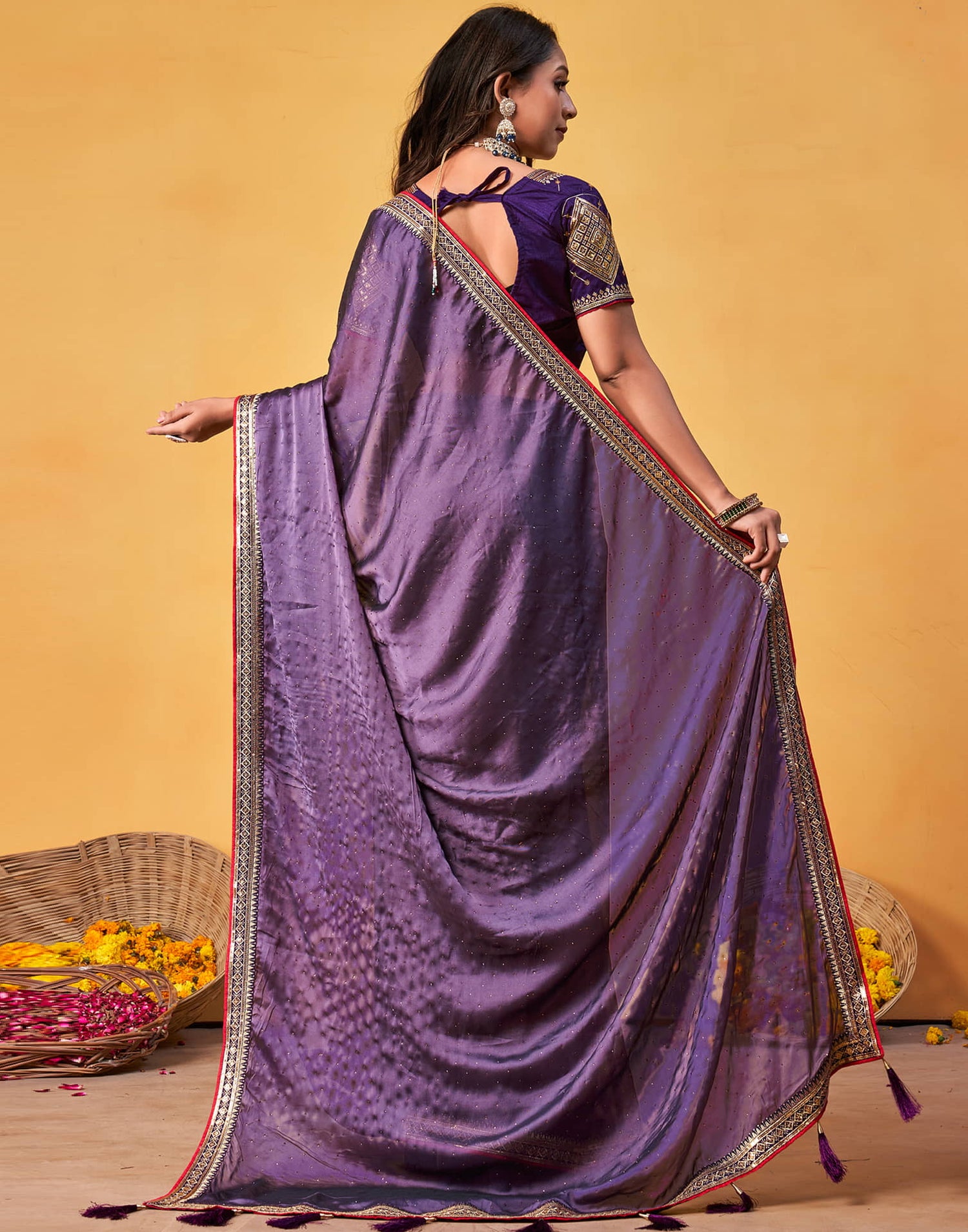 Light Purple Silk Stone Work Embellished Saree