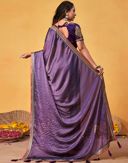 Light Purple Silk Stone Work Embellished Saree