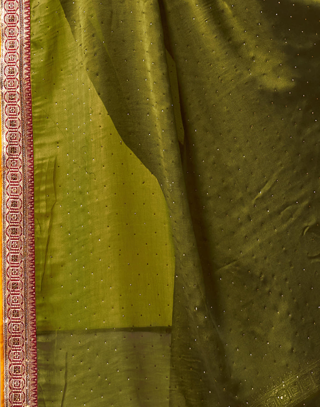 Olive Green Silk Stone Work Embellished Saree