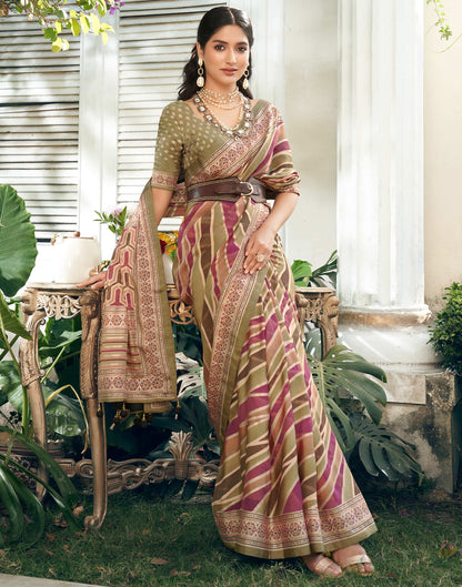 Olive Green Georgette Laheriya Printed Saree